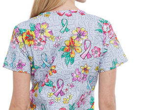 Cherokee Fashion Prints Women's Friendly Flowers Print Scrub Top with Drawstring Scrub Pant-CK616 WW160 - Image 2
