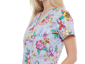 Cherokee Fashion Prints Women's Friendly Flowers Print Scrub Top with Drawstring Scrub Pant-CK616 WW160 - Image 3