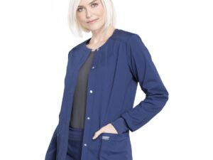 Cherokee Professionals Women's Long sleeves Snap Front Solid Scrub top and Pull On Cargo Scrub Pant-WW340 WW170 - Image 3